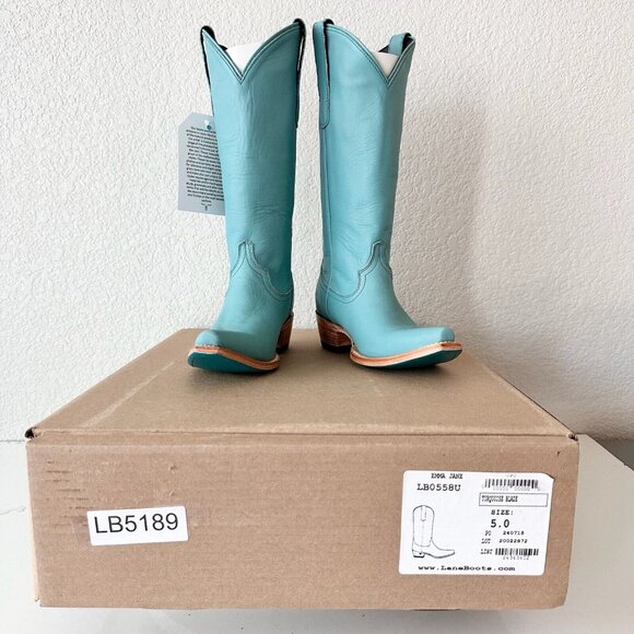 Lane EMMA JANE Turquoise Cowboy Boots Womens 5 Western Snip Toe 14" Tall Shaft - Picture 11 of 11